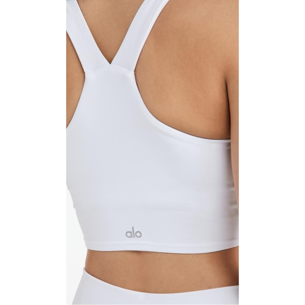 ALO Yoga Real Bra Tank - White Wide Strap V-Neck Built-In Shelf Bra Active Top - Picture 10 of 12